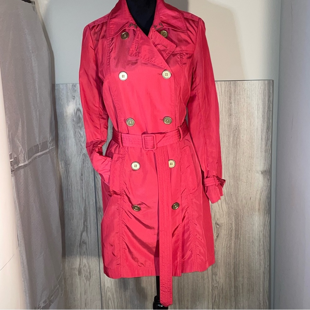 Women's Chico's Black Label "Poppy" Pink Red Belted Trench Coat, 0 XS